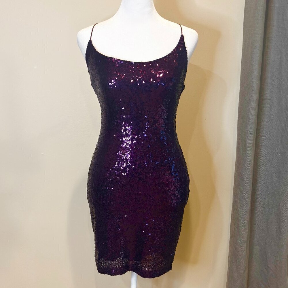 B. Darlin Purple Sequin Bodycon Mini Dress Juniors 5/6 - Picture 2 of 6